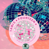 ディスコボールピンクラウンド結婚のテーブル番号カード セーブザデート