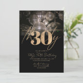 ディスコボールブラックと金ゴールド30歳の誕生日パーティー 招待状 (スタンド正面)