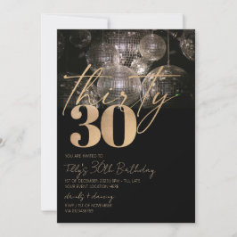 ディスコボールブラックと金ゴールド30歳の誕生日パーティー 招待状