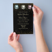 ディスコボールブラック金ゴールドシック結婚式招待状 チラシ (ハンドル)