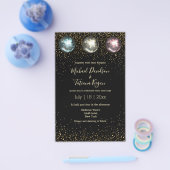 ディスコボールブラック金ゴールドシック結婚式招待状 チラシ (シングル)