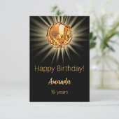 ディスコボールブラック金ゴールドハッピーバースデー カード (スタンド正面)