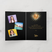 ディスコボールブラック金ゴールド写真ハッピーバースデー 箔グリーティングカード (内側レイダウン)