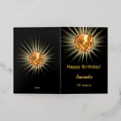 ディスコボールブラック金ゴールド写真ハッピーバースデー 箔グリーティングカード (外側レイダウン)