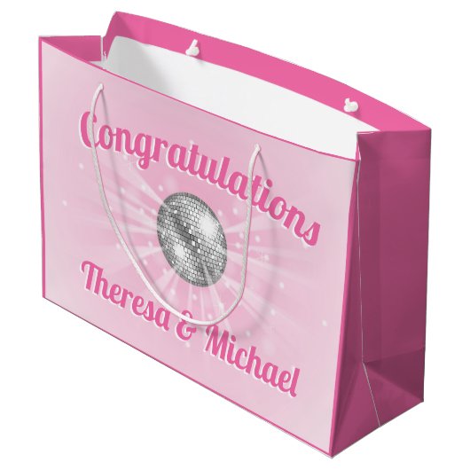ディスコボールベビーシャワーグルービピンクガール ラージペーパーバッグ (裏面アングル)