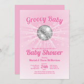 ディスコボールベビーシャワーグルービピンクガール 招待状 (正面/裏面)
