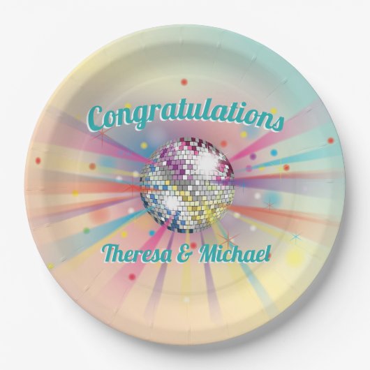 ディスコボールベビーシャワーグルーヴィパステルレインボー ペーパープレート (正面)