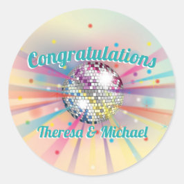 ディスコボールベビーシャワーグルーヴィパステルレインボー ラウンドシール