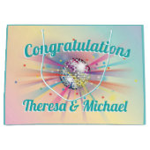 ディスコボールベビーシャワーグルーヴィパステルレインボー ラージペーパーバッグ (正面)