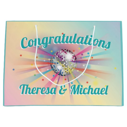 ディスコボールベビーシャワーグルーヴィパステルレインボー ラージペーパーバッグ (正面)