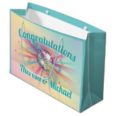 ディスコボールベビーシャワーグルーヴィパステルレインボー ラージペーパーバッグ (正面アングル)