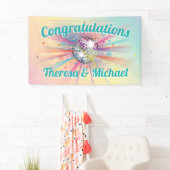 ディスコボールベビーシャワーグルーヴィパステルレインボー 横断幕 (インサイチュ)