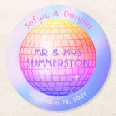 ディスコボールホットピンクオレンジパープルパーソナライズされた ラウンドペーパーコースター (正面)