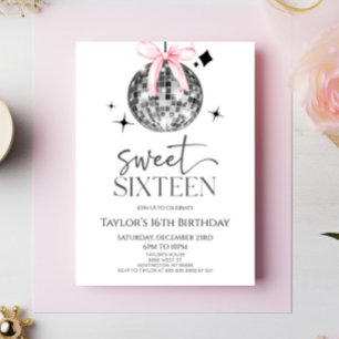 ディスコボールボウSweet sixteen16thバースデーパーティー 招待状