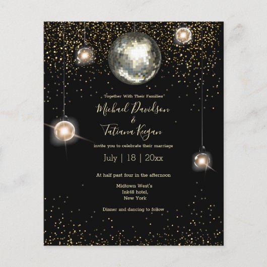 ディスコボールライトグリッター結婚式招待状 チラシ (正面)
