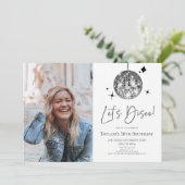 ディスコボールレッツディスコカスタムの写真の誕生日パーティー 招待状 (スタンド正面)