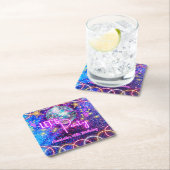 ディスコボールレッツネオンピンクグローガールパーティーパーティー スクエアペーパーコースター (インサイチュ)