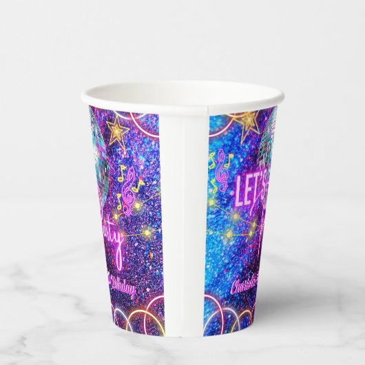 ディスコボールレッツネオンピンクグローガールパーティーパーティー 紙コップ (右)