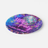 ディスコボールレッツネオンピンクグローパーティー誕生日 ペーパープレート (アングル)