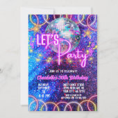 ディスコボールレッツネオンピンク白熱［赤熱］光を放つ誕生日 招待状 (正面)