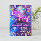 ディスコボールレッツネオンピンク白熱［赤熱］光を放つ誕生日 招待状 (スタンド正面)