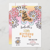 ディスコボールローラースケートで滑る誕生日パーティー招待 招待状 (正面/裏面)