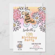 ディスコボールローラースケートで滑る誕生日パーティー招待