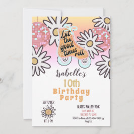 ディスコボールローラースケートで滑る誕生日パーティー招待 招待状