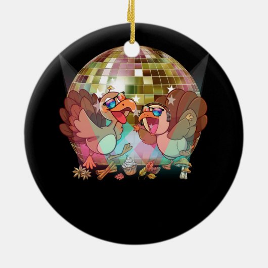 ディスコボール七面鳥サンクスギビングディナーフェスティバル セラミックオーナメント (裏面)