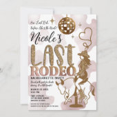 ディスコボール女性のカーボーイラストロデオバチェロレッテ 招待状 (正面)