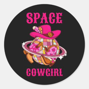 ディスコボール宇宙女性のカーボーイウェスタンレトロピンクコウィド ラウンドシール
