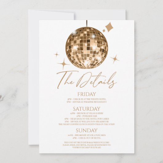 ディスコボール最後のディスコバチェロレッテ週末パーティー 招待状 (裏面)