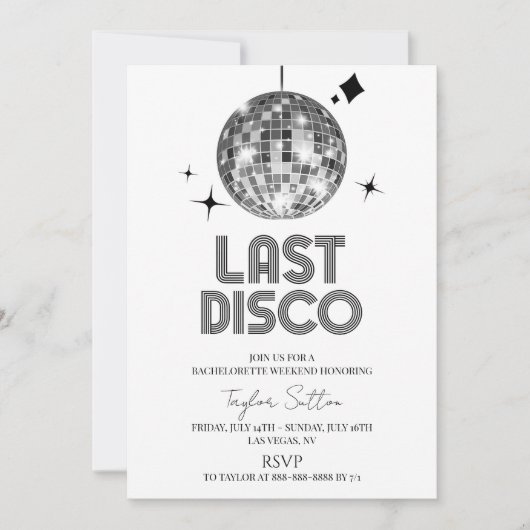 ディスコボール最後のディスコバチェロレッテ週末パーティー 招待状 (正面)