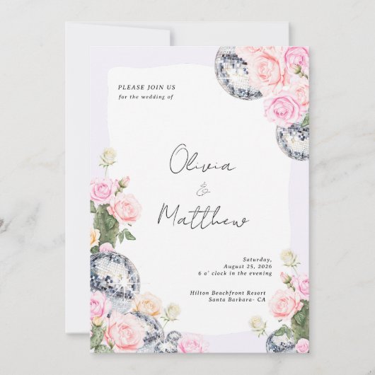 ディスコボール結婚式招待状フローララベンダー 招待状 (正面)