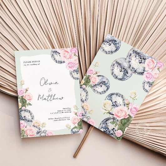 ディスコボール結婚式招待状 フローラルグリーン 招待状