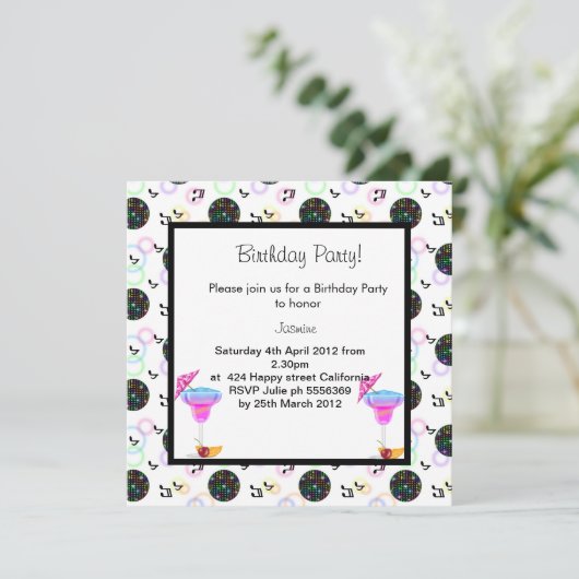 ディスコボール誕生日パーティーの招待状 招待状 (スタンド正面)