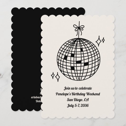 ディスコボール誕生日パーティー週末招待状 招待状 (正面/裏面)