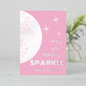 ディスコボール輝きシルバーフォイルホリデーカードピンク 箔シーズンカード (立ち正面)