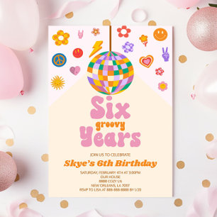 ディスコボール6グルービー年6歳の誕生日パーティー 招待状