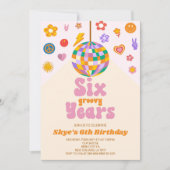 ディスコボール6グルービー年6歳の誕生日パーティー 招待状 (正面)