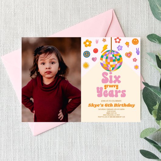 ディスコボール6周年 グルーヴィーな6歳の誕生日パーティー 招待状