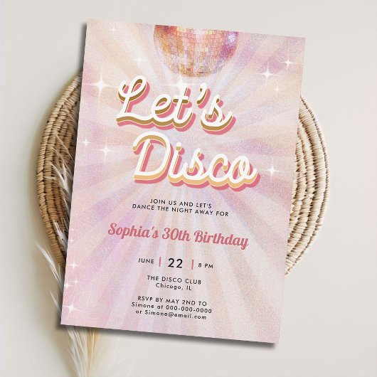 ディスコボール70sダンスパーティーレトロ30th Birthday 招待状