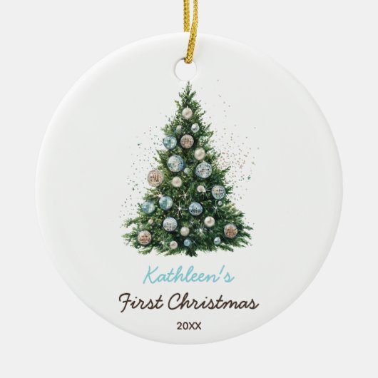 ディスコボール クリスマスツリー 赤ちゃんの初めてのクリスマス セラミックオーナメント (正面)