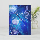 ディスコボール、シャンパン&バルーン50誕生日 招待状 (スタンド正面)