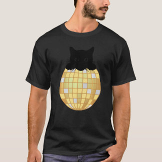 ディスコボール スタイリッシュ シルバー イエロー 黒猫 ディスコ Tシャツ