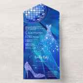 ディスコボール、スタイレット&ボールガードン ブルーのキンセアニェラ オールインワン招待状 (内側)