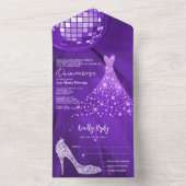 ディスコボール、スティレット、ボールガウン紫キンチェニェラ オールインワン招待状 (内側)