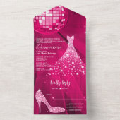 ディスコボール、スティレット&ボールガウンPink Quinceaenera オールインワン招待状 (内側)