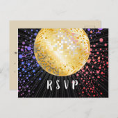 ディスコボール、ダンス、金ゴールドポストカードRSVP インビテーションポストカード (正面/裏面)