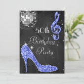 ディスコボール&ヒール黒青50誕生日 招待状 (スタンド正面)